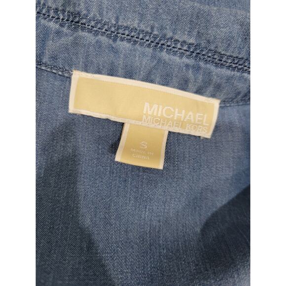 Michael Kors Chambray Blouse Top Women's Small Blue Lyocell Surplice Crossover - Picture 7 of 9